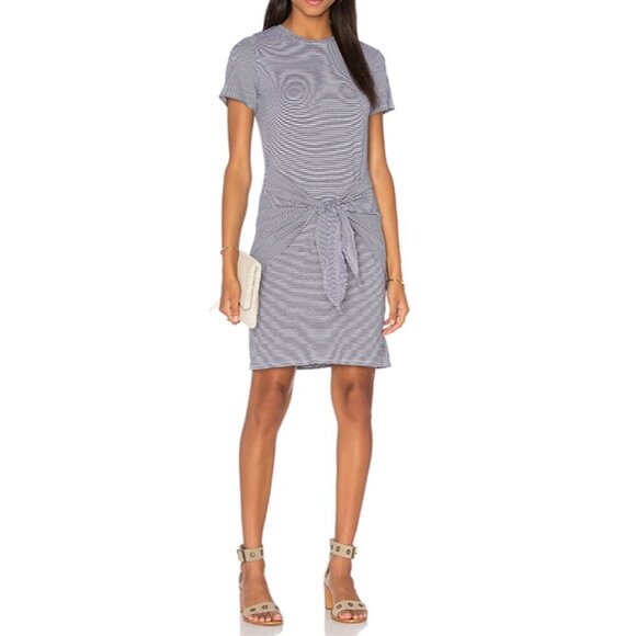 Theory Dakui T shirt Dress in stripes, gray/white with wrap ties,  size P - Picture 1 of 11